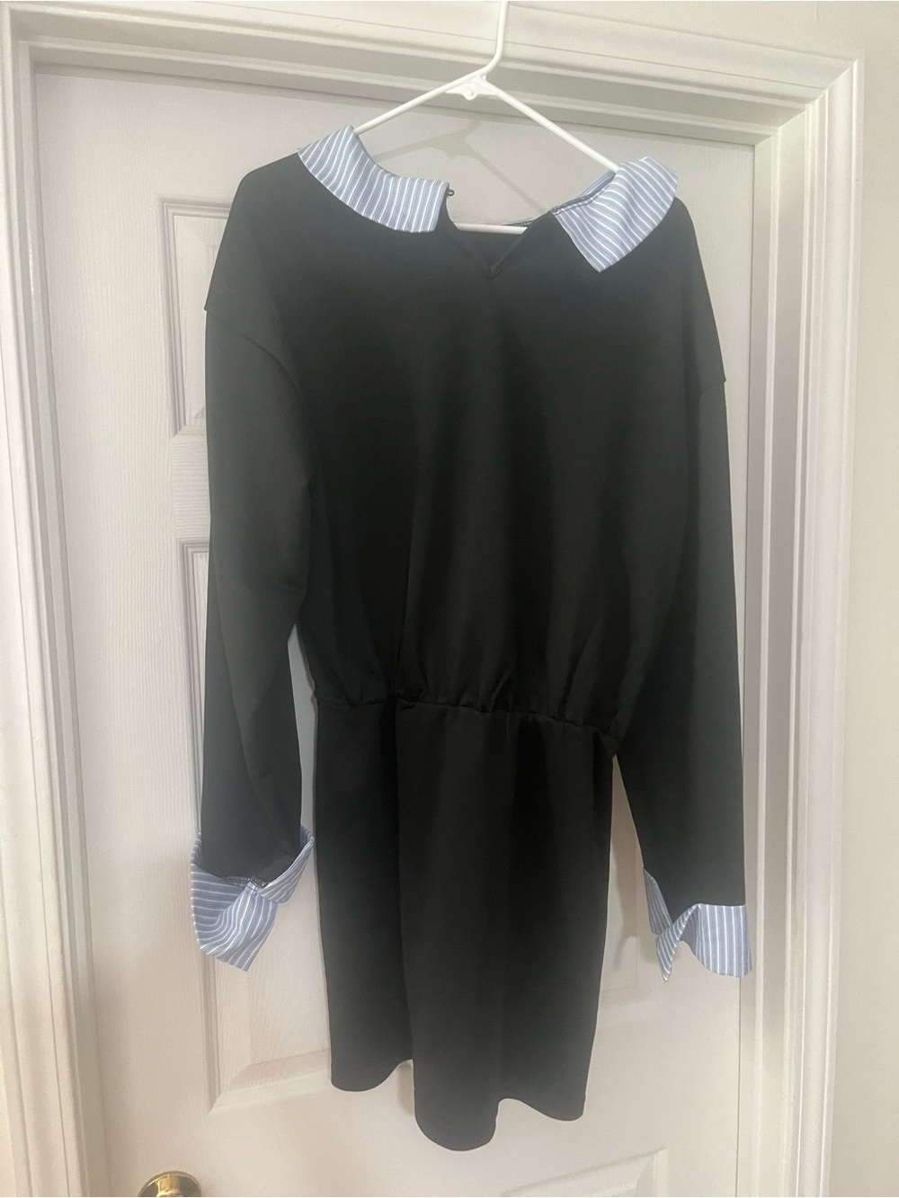 Black Long-Sleeve Shirt Dress with Blue Stripe Collar from SHEIN - Picture 4 of 4